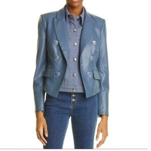 VERONICA BEARD COOKE DICKEY MARINE BLUE FAUX LEATHERETTE JACKET BLAZER sz 16